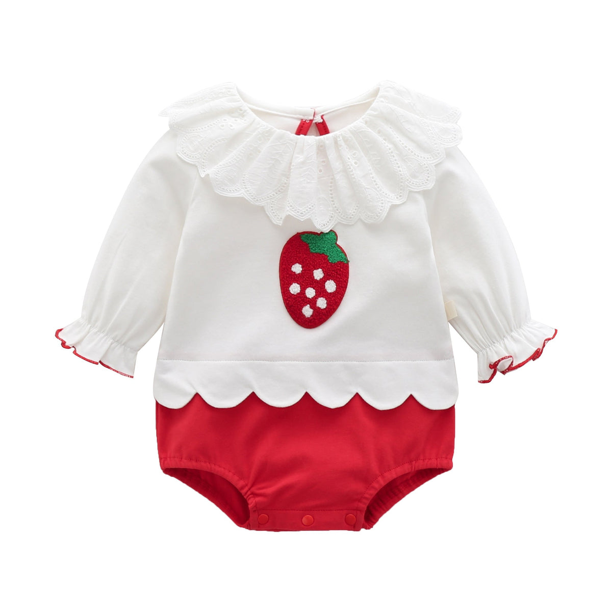 Girls' Strawberry Long-Sleeve Romper For Babies