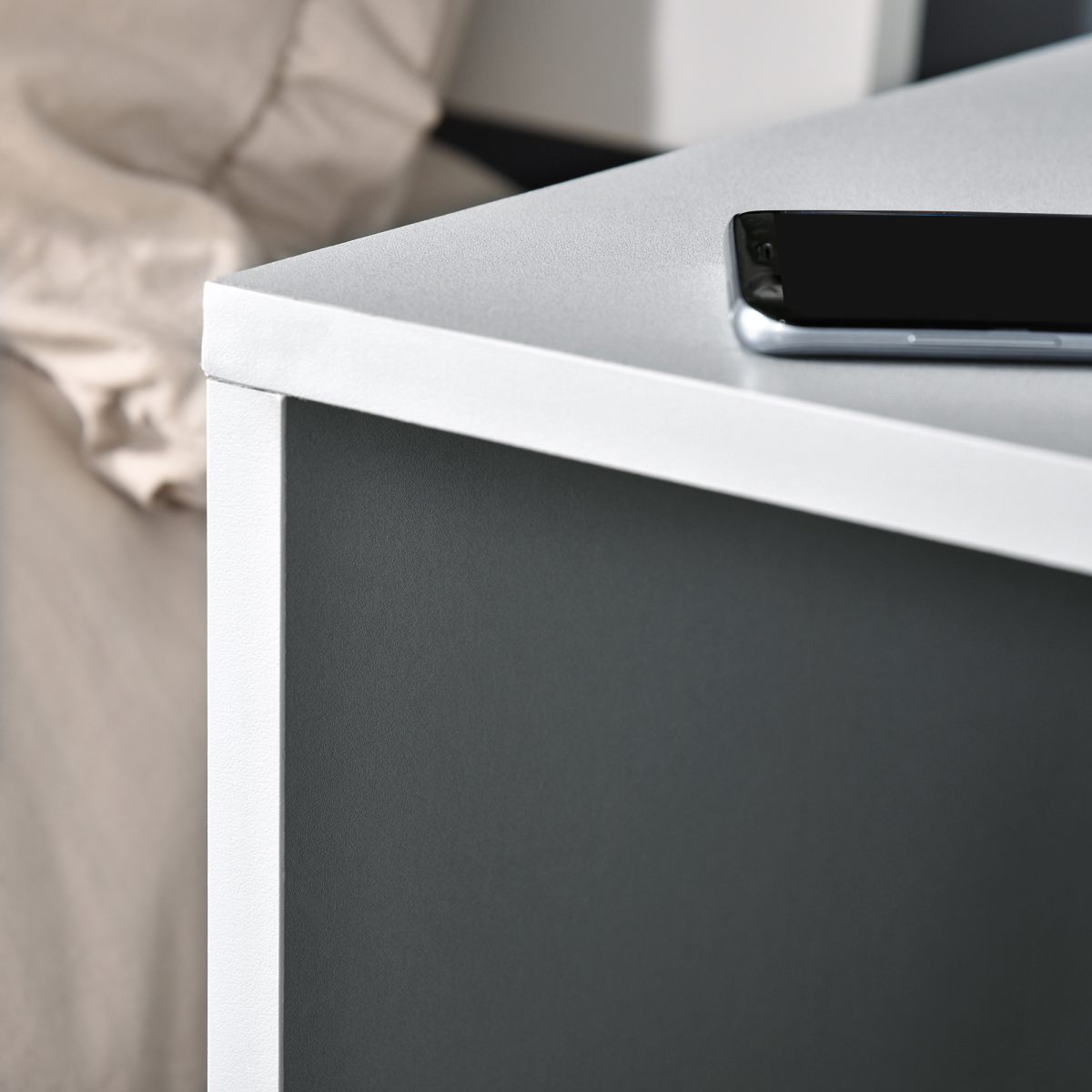 HOMCOM Modern Side Table Three Layer Bedside Table w/ Storage Shelves, Grey