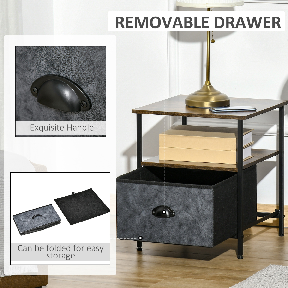 HOMCOM Side Table Vintage Nightstand Coffee Table w/ Drawer for Living Room
