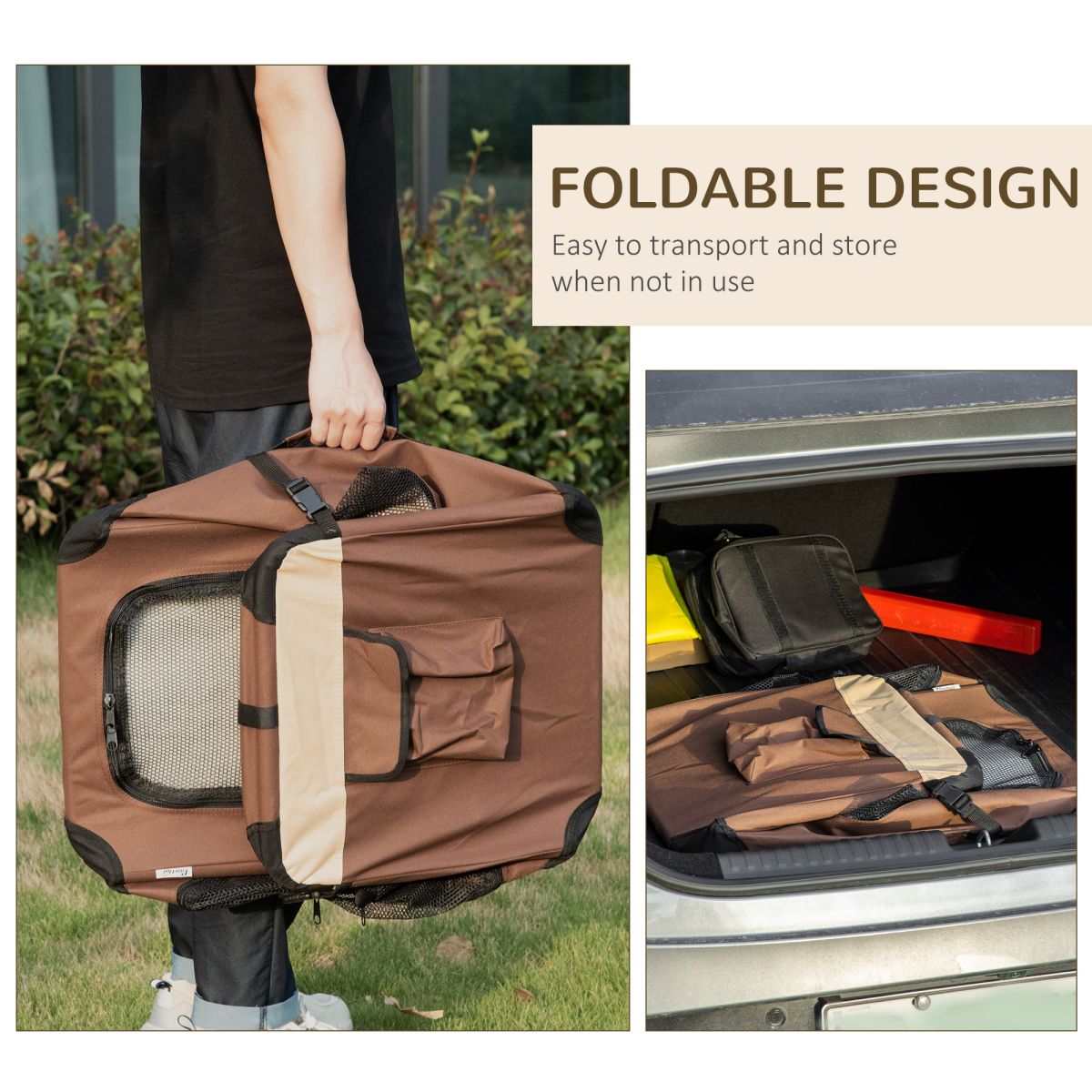 60cm Foldable Pet Carrier w/ Cushion for Mini Dogs and Cats - Brown Pawhut