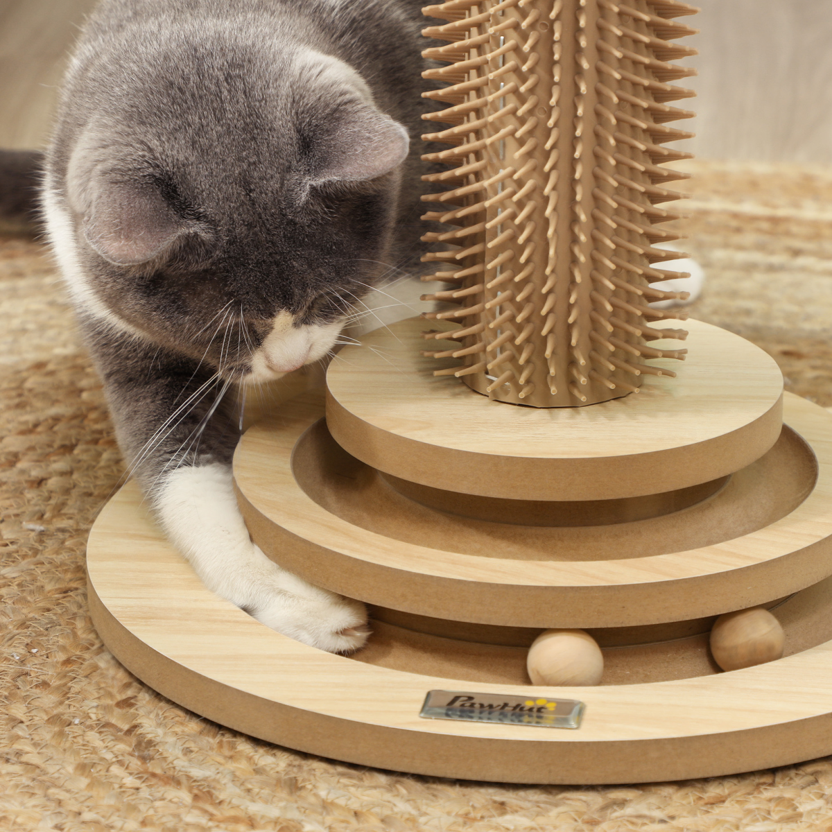 PawHut 49cm Cat Scratching Post with Interactive Track Ball Toy for Indoor