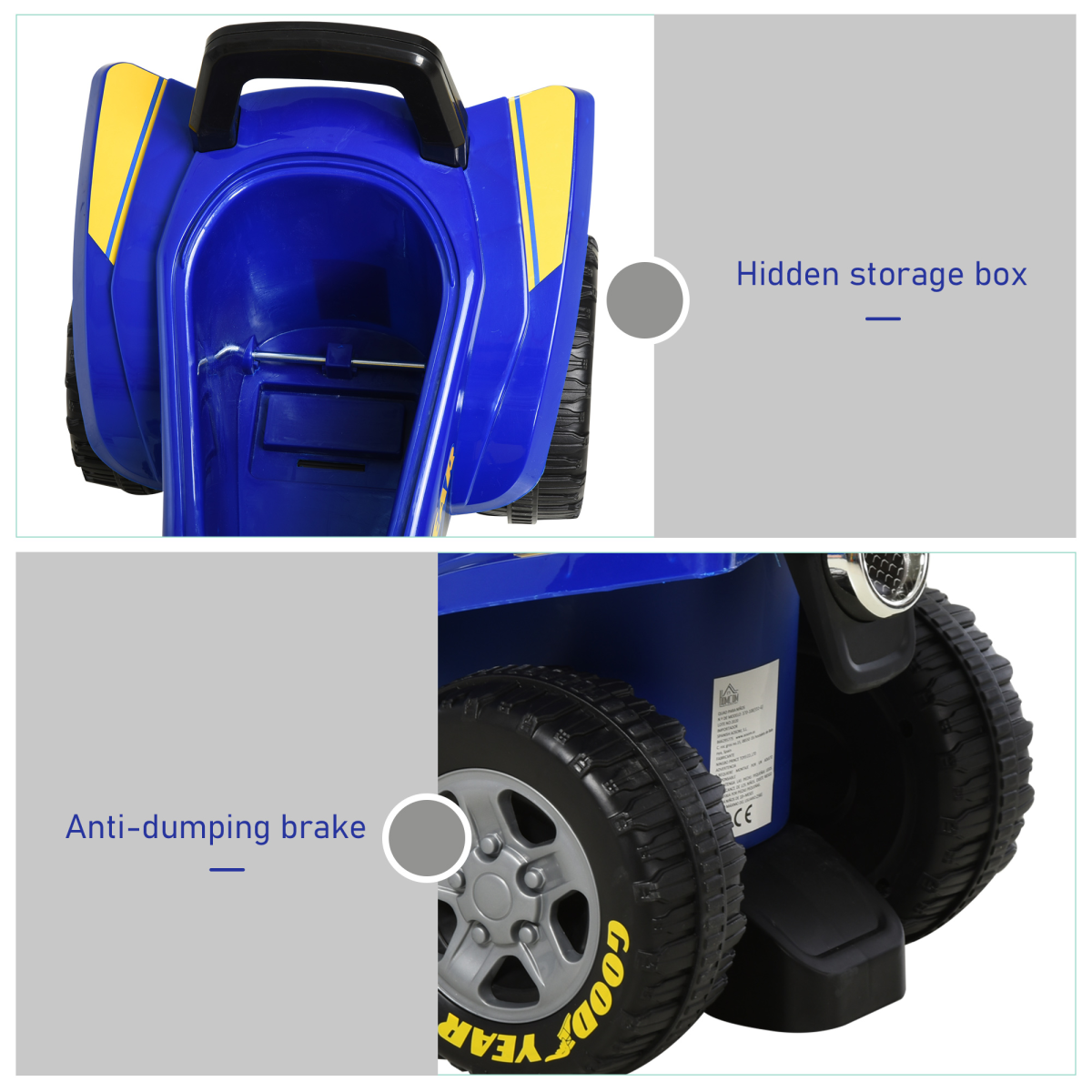 Goodyear Baby Quad Ride-On Walker w/ Lights Horn Storage 18-36 Months HOMCOM