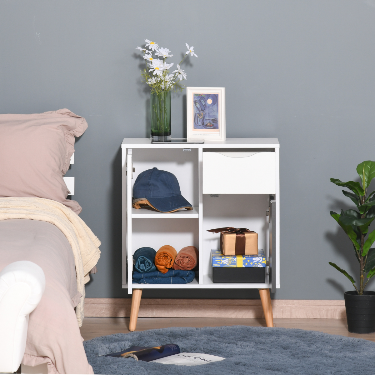 Floor Cabinet Storage Cupboard Sideboard with Drawer for Bedroom, Living Room
