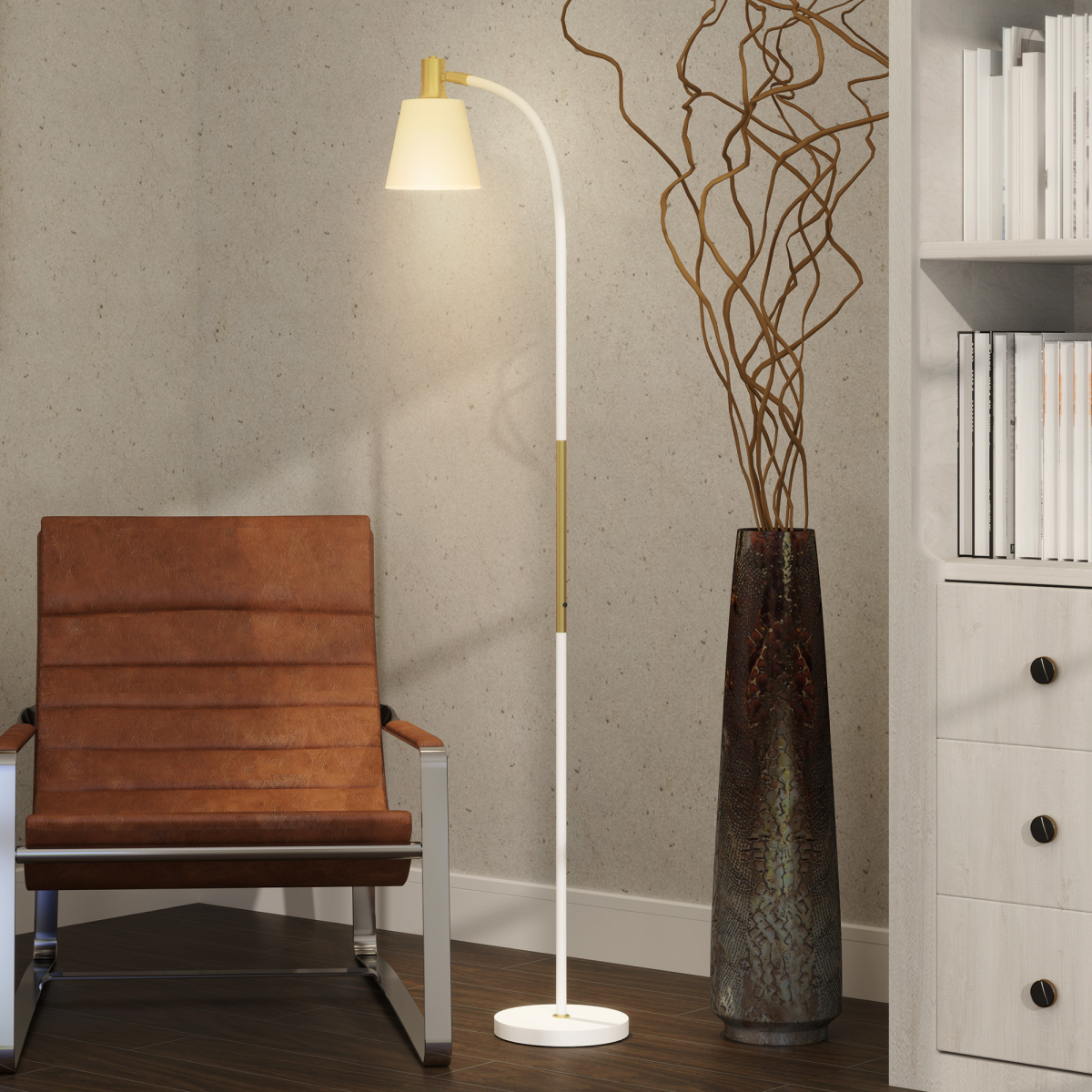 HOMCOM Spotlight Reading Standing Lamp with Adjustable Height, White
