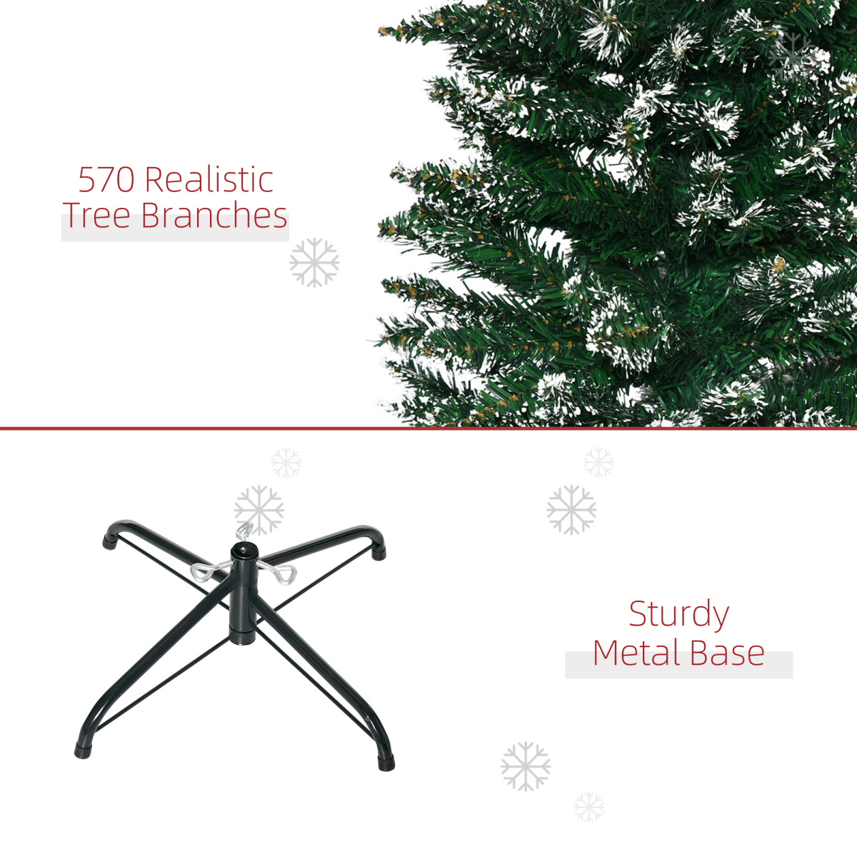 6.5FT Artificial Snow Dipped Christmas Tree Pencil Foldable Black Stand Green
