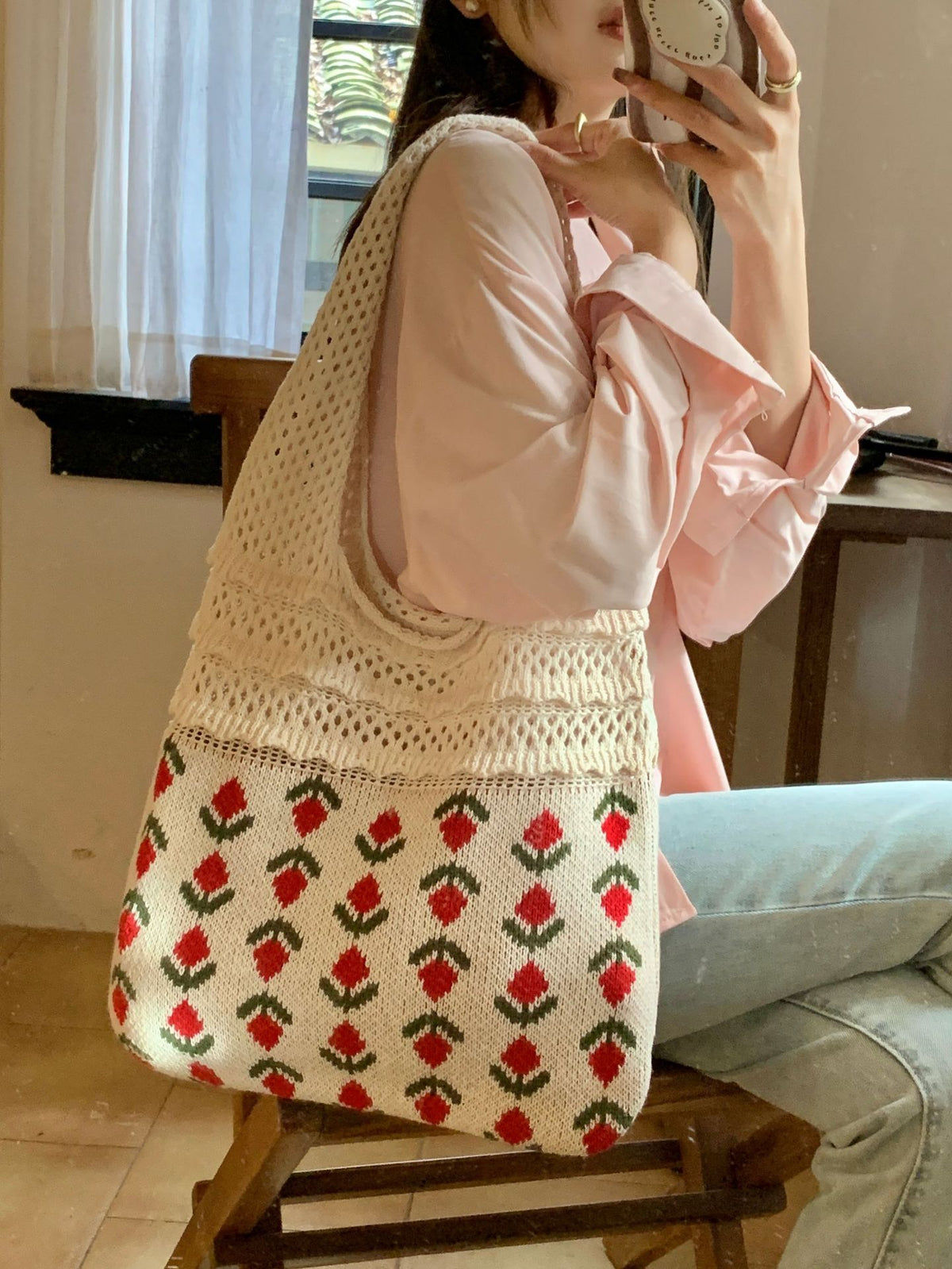 Retro Mesh Hollow Out Women's Shoulder Woven Bag