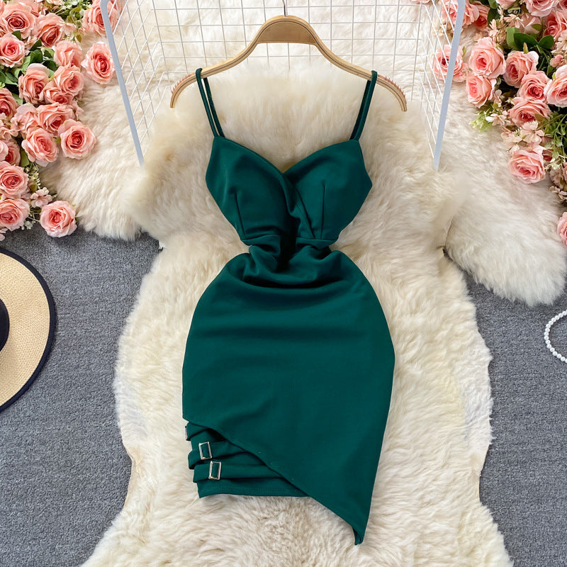 Backless V-neck New Temperament Slim Sleeveless Suspender Dress