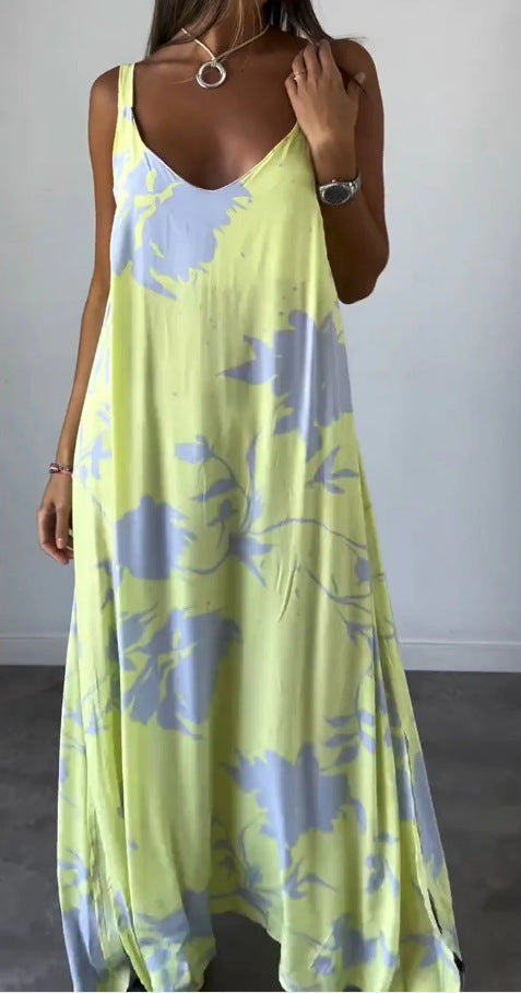 Summer Printed Sling Backless V-neck Dress