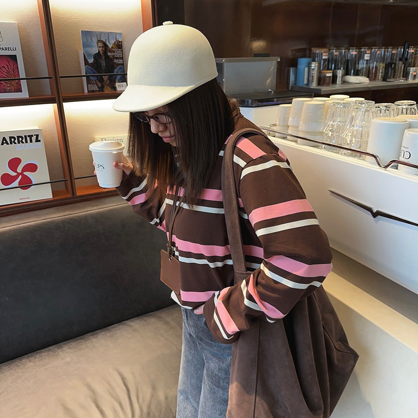 Arrival Brown Striped Loose-Fit Long-Sleeve Top