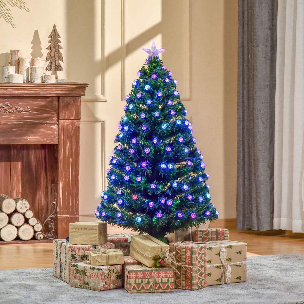 4FT PreLit Artificial Christmas Tree Fibre Optic Deco LED Light Xmas Deco Green