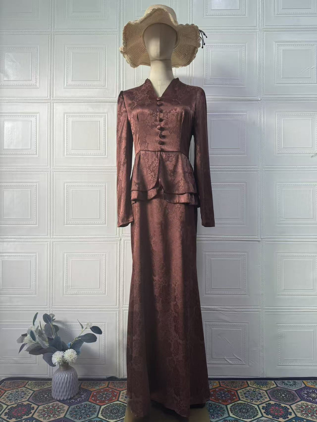 Elegant Retro Long Sleeve Top Slim Fit Long Dress Dress