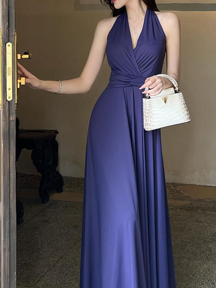 Summer French Style Temperament Backless Halter Dress