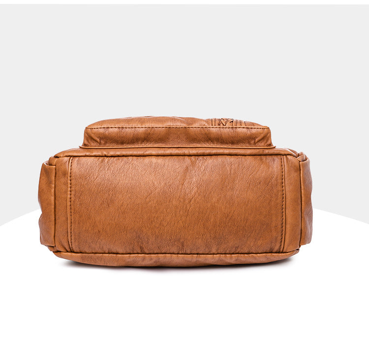 Fashion Solid Color Soft Leather Large Capacity Diagonal Bag