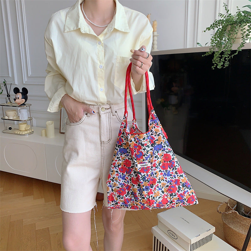 Large Capacity Hand Shoulder Bag Drawstring Floral