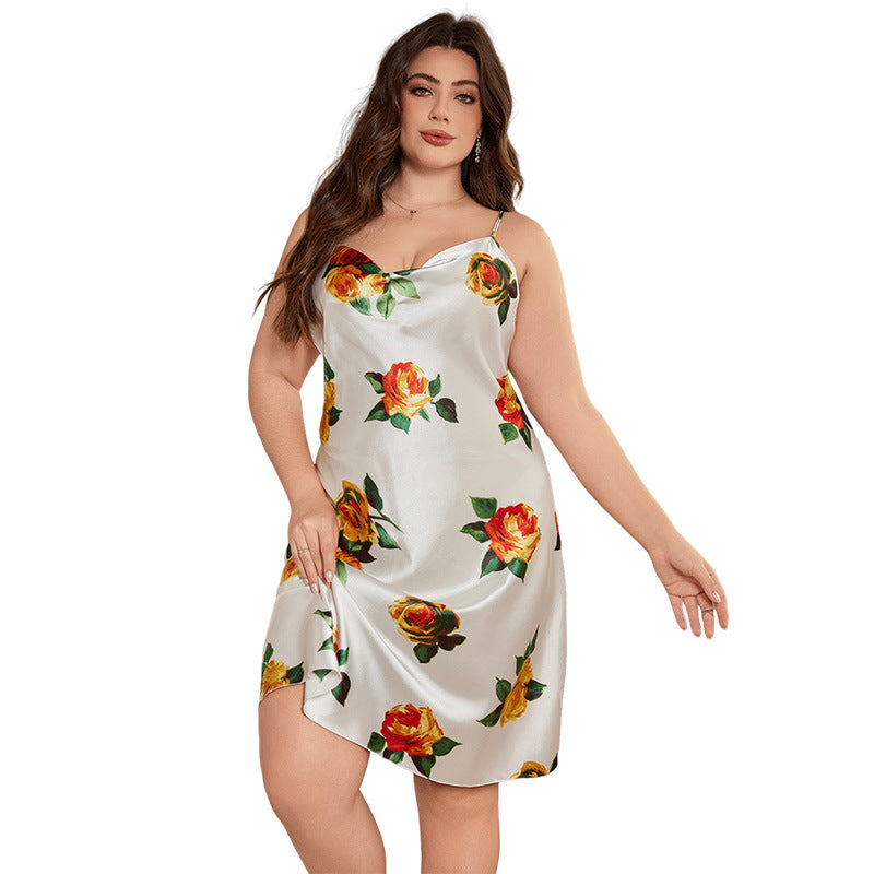 Versatile Printing Fashion Cherry Backless Slip Dress