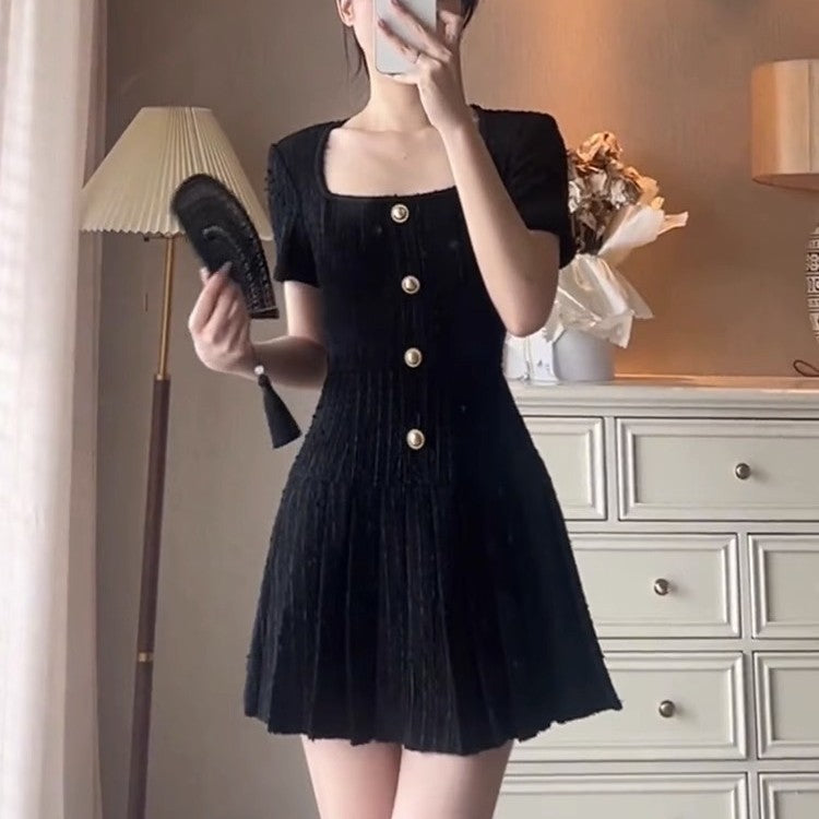 Temperament Slim White Square Neck Dress