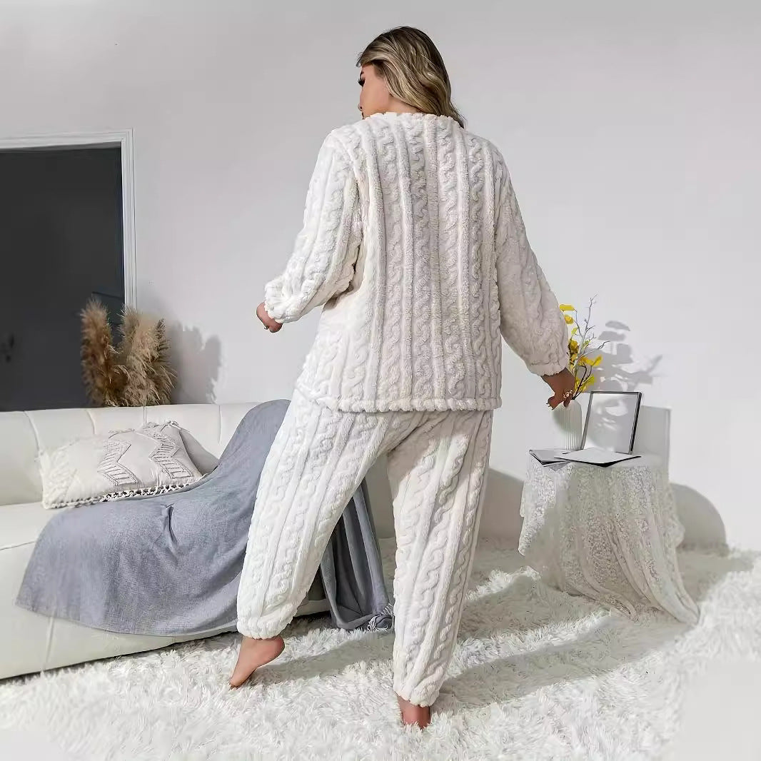 Women's Plush Crew Neck Casual Long Sleeve Two-piece Pants