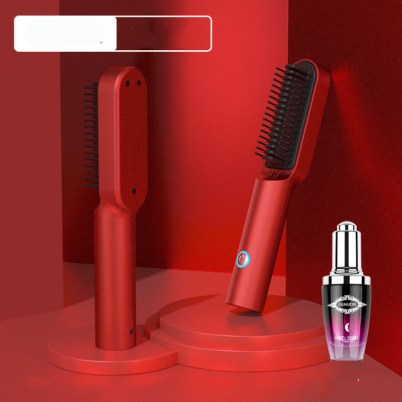 2-in-1 USB Rechargeable Hot Air Comb | Portable Hair Straightener & Curler Brush | 200°C | Travel Hair Styler | Michan Direct