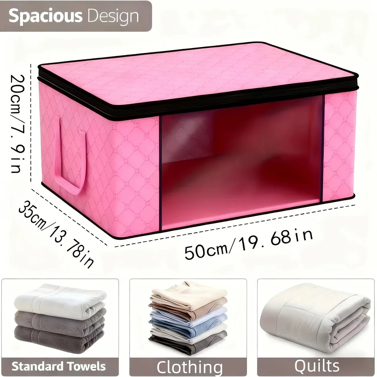 9 Pack Pink Foldable Storage Bags with Window Clothes Quilt Organisers Boxes Zip