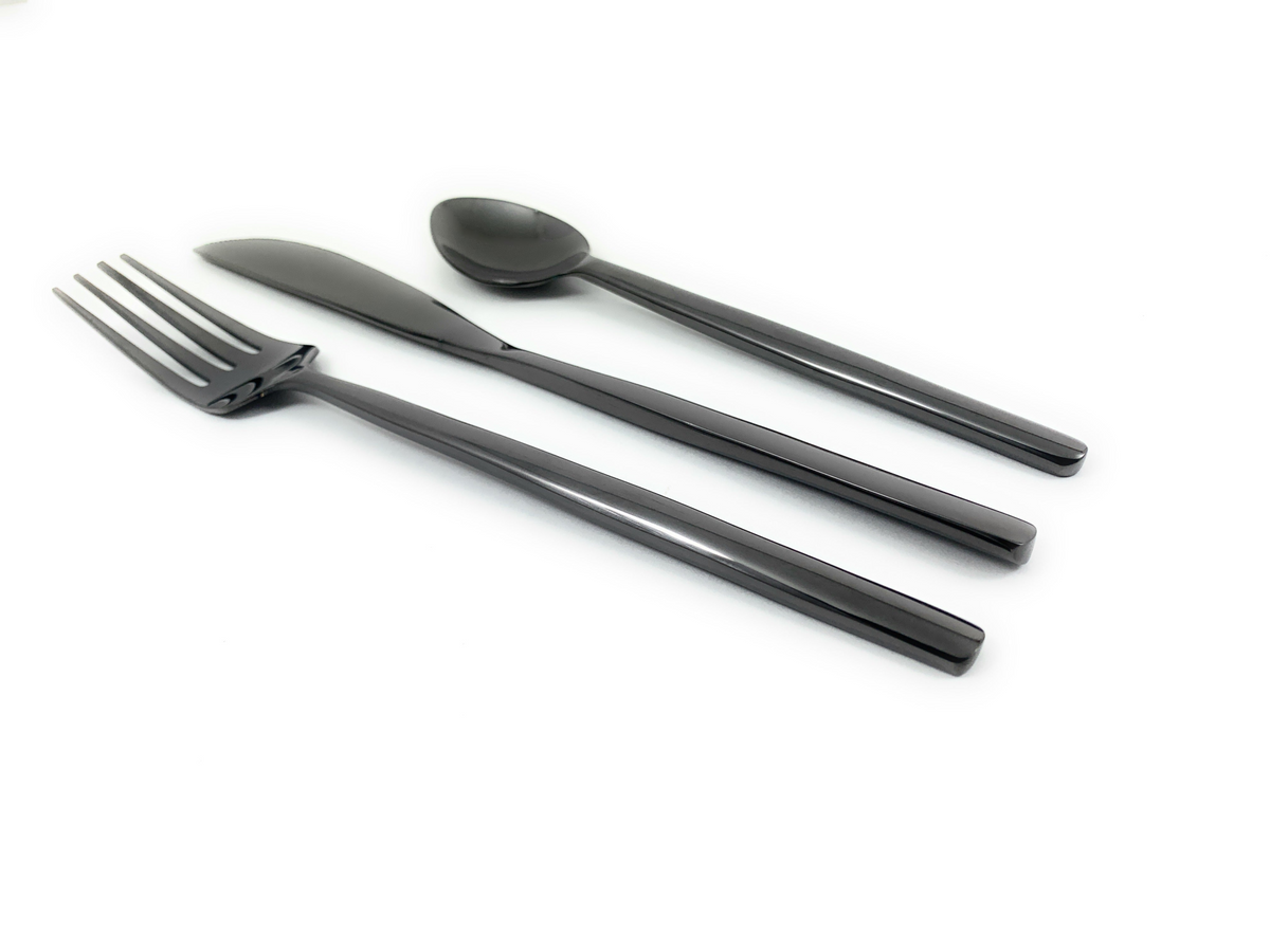 Black Stainless Steel Flatware 36 PC Set-Dinner knives, Dinner Forks, Teaspoons