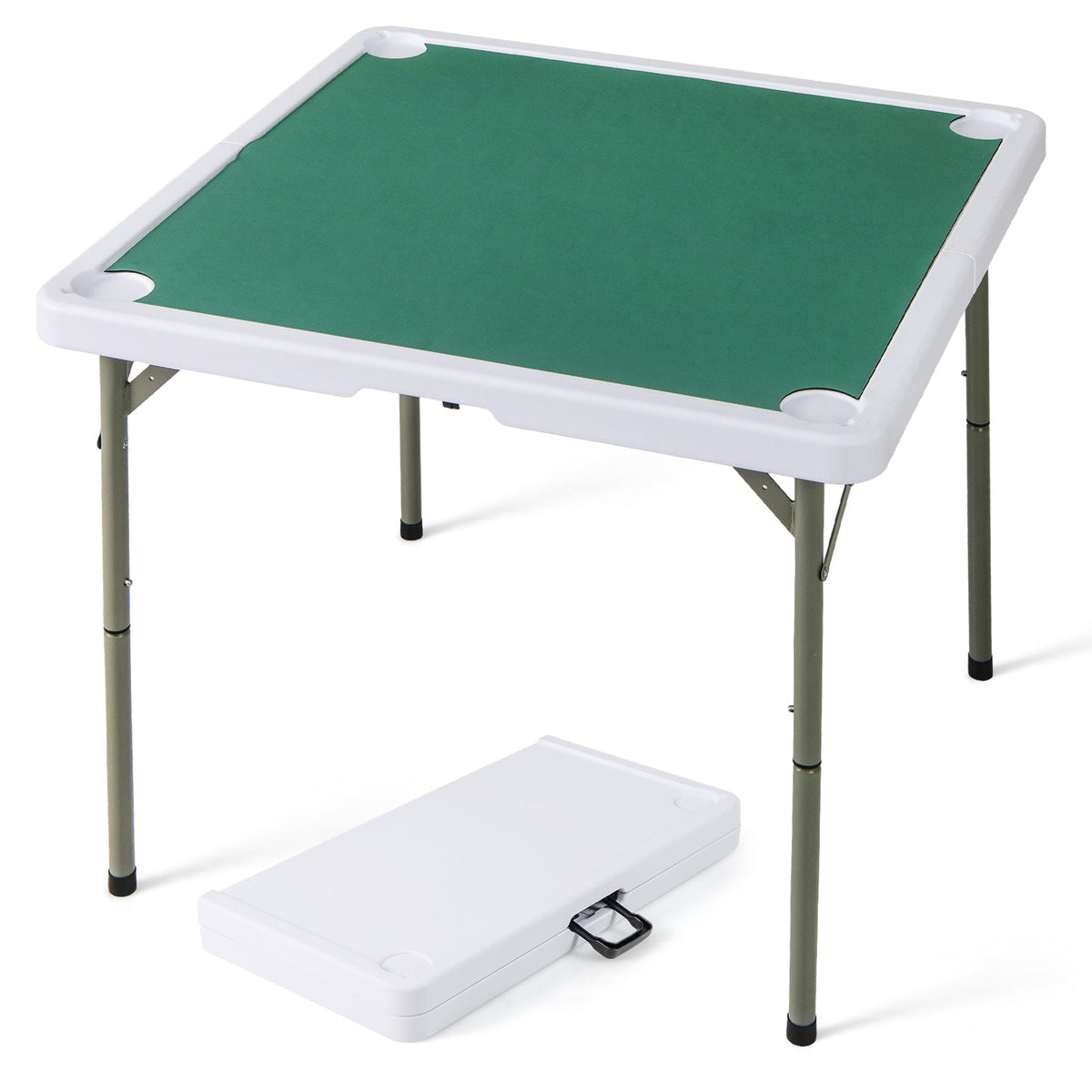 Folding Mahjong Table with Cup Holders and Removable Game Mat-Blue