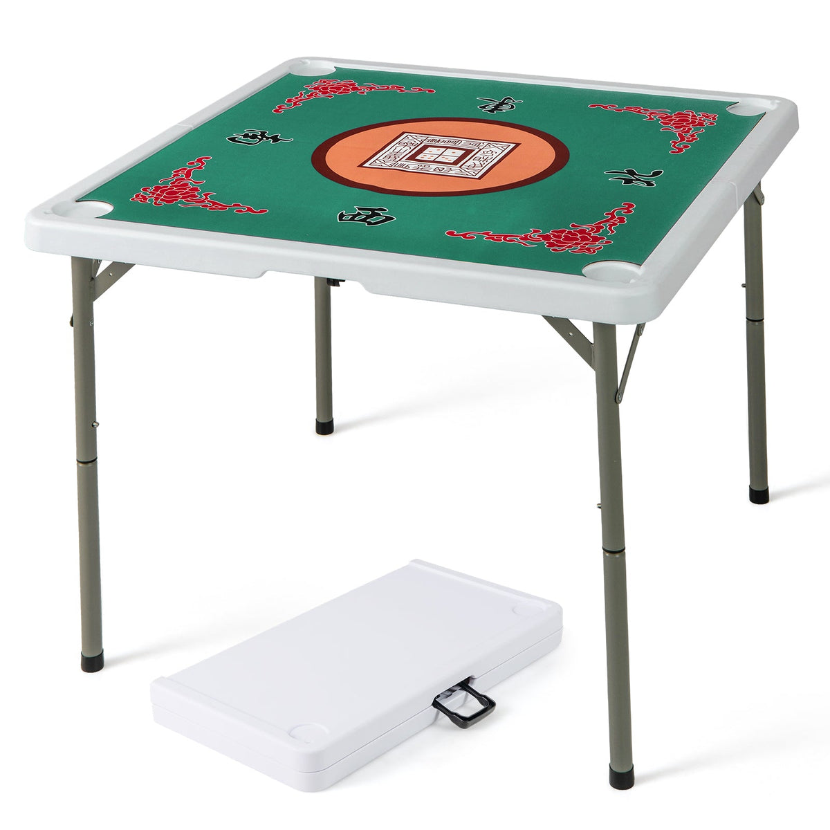Folding Mahjong Table with Cup Holders and Removable Game Mat-Blue