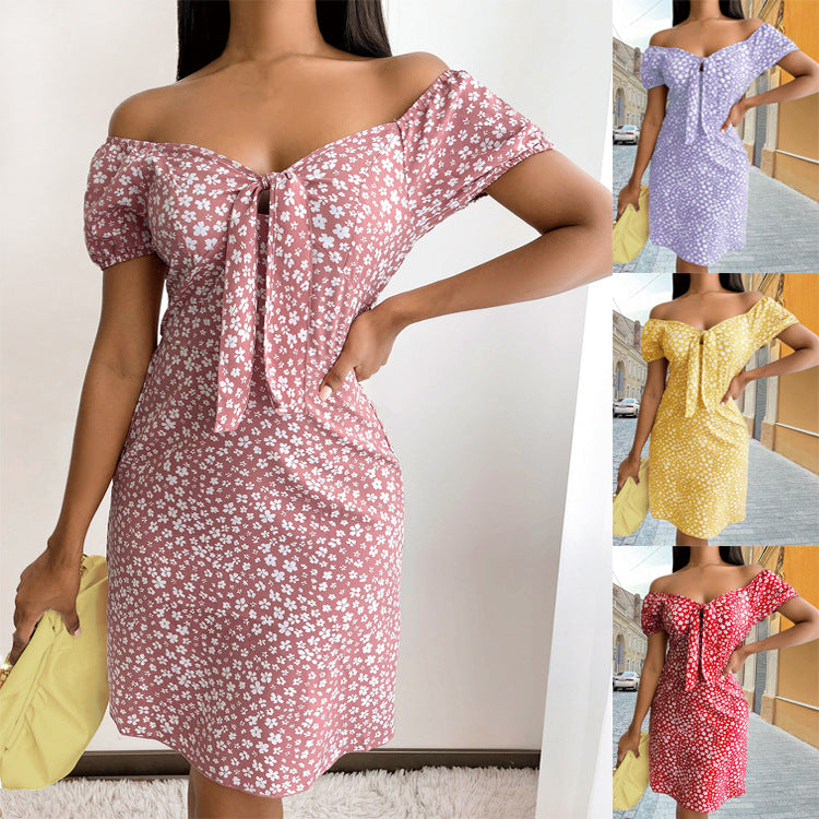 Women's Fashion V-Neck Printed Backless Dress