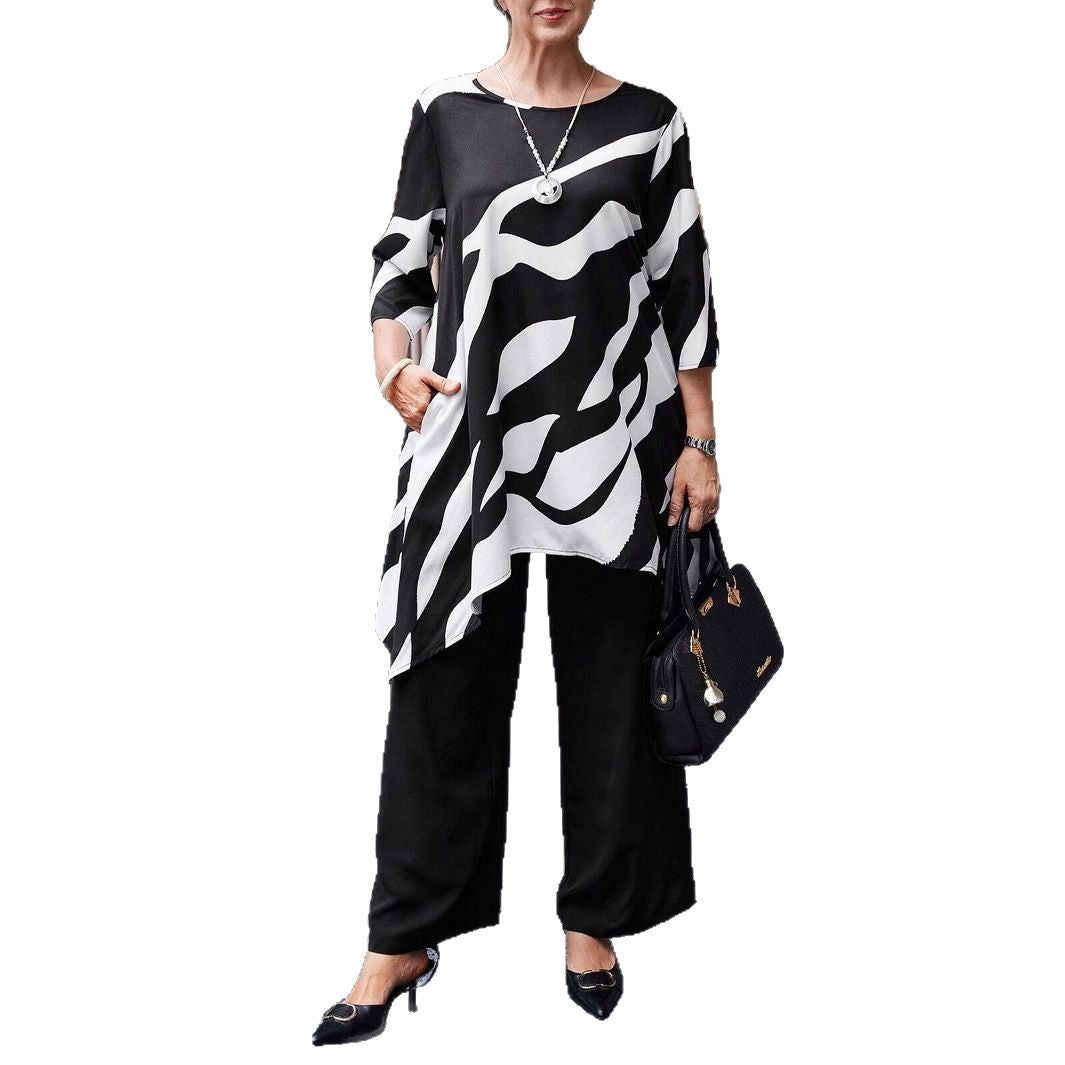 Summer Women's Plus-size Casual Straight-leg Pants Sets