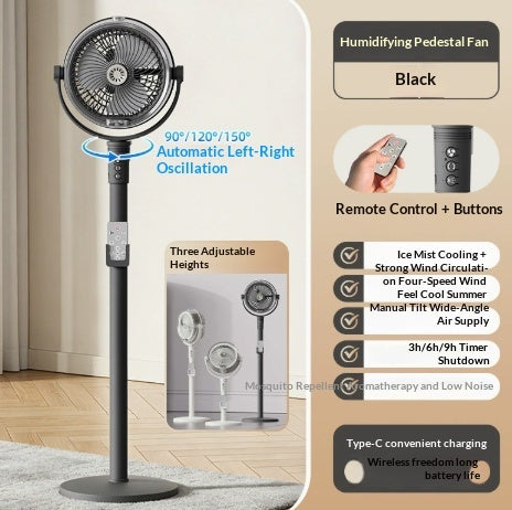 Remote Control Air Circulator Fan - 3D Oscillating Turbine Design Quiet Energy Saving Floor Standing Bladeless Cooling for Home Office Bedroom Use