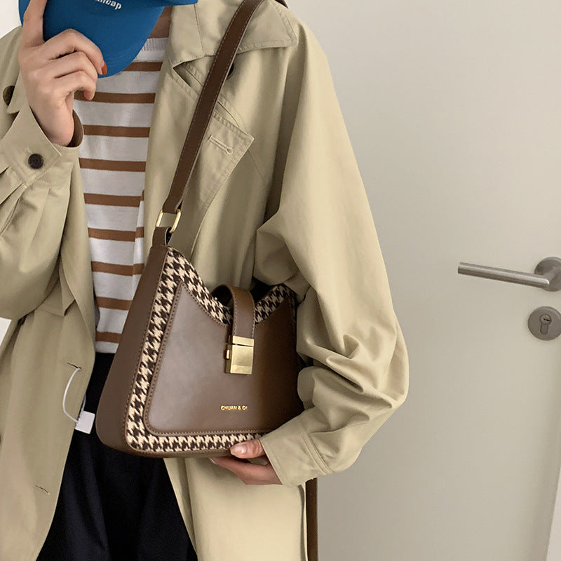 Houndstooth Crossbody Shoulder Bag Under Arm