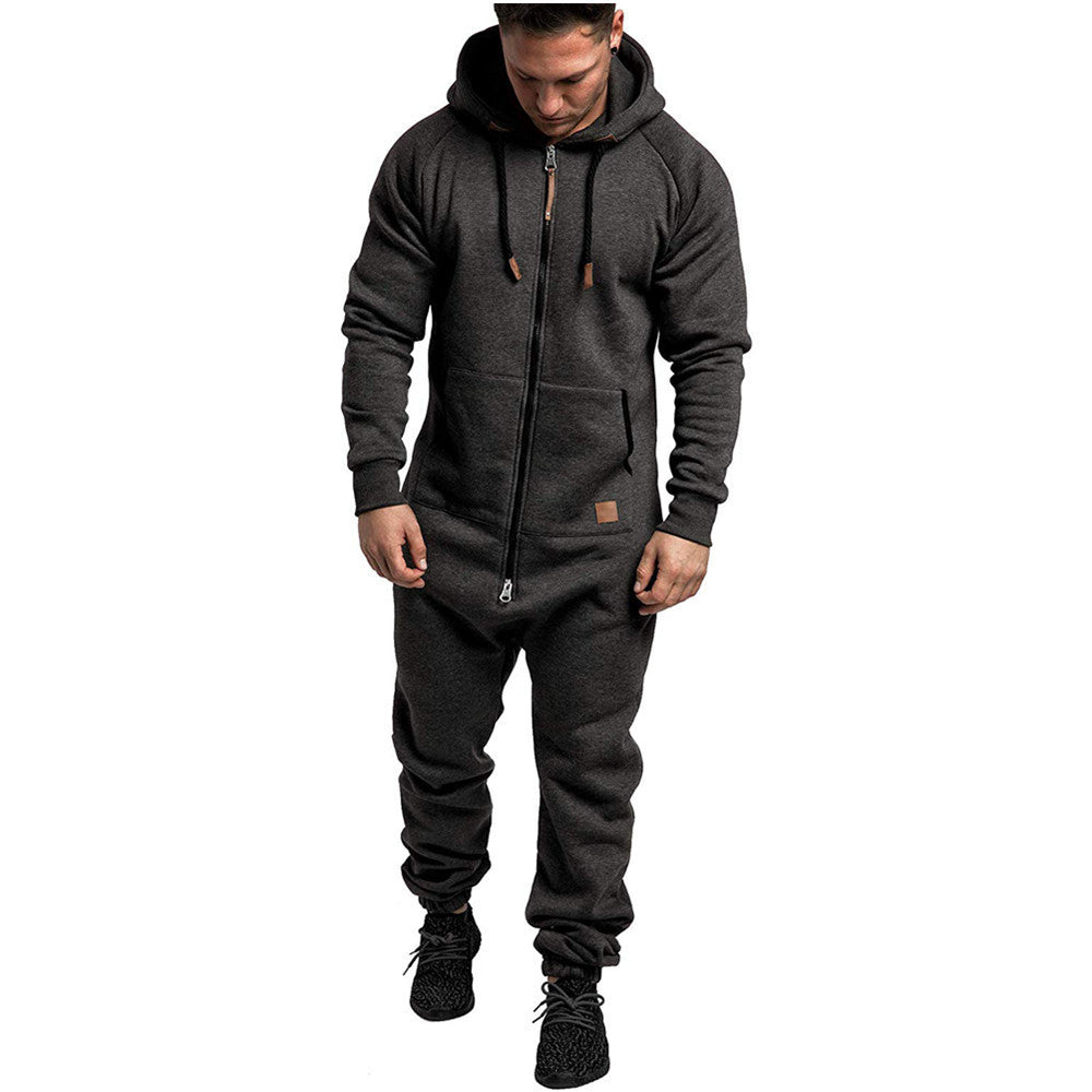 Men's hooded fleece jumpsuit