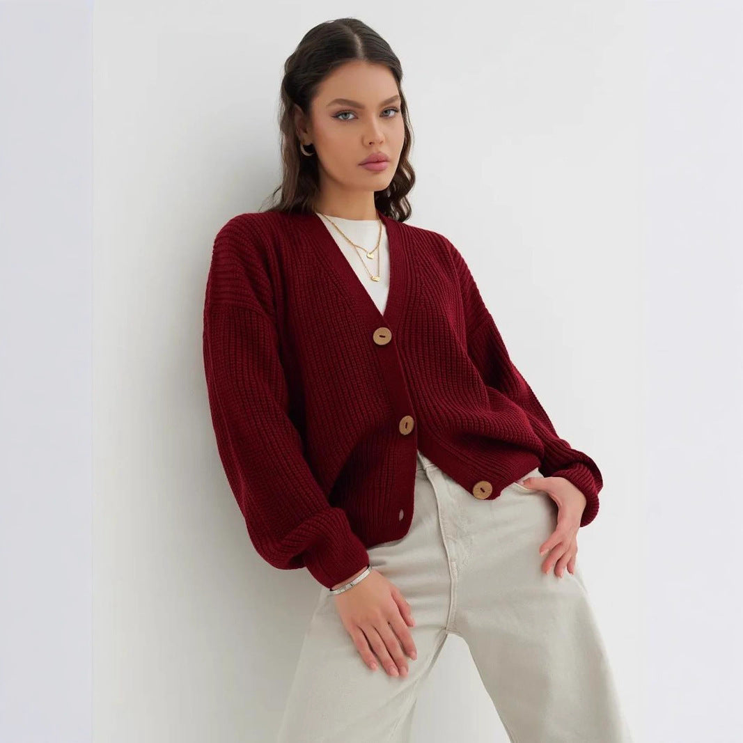 Autumn And Winter Loose Solid Color Knitted Sweater For Women Idle Style