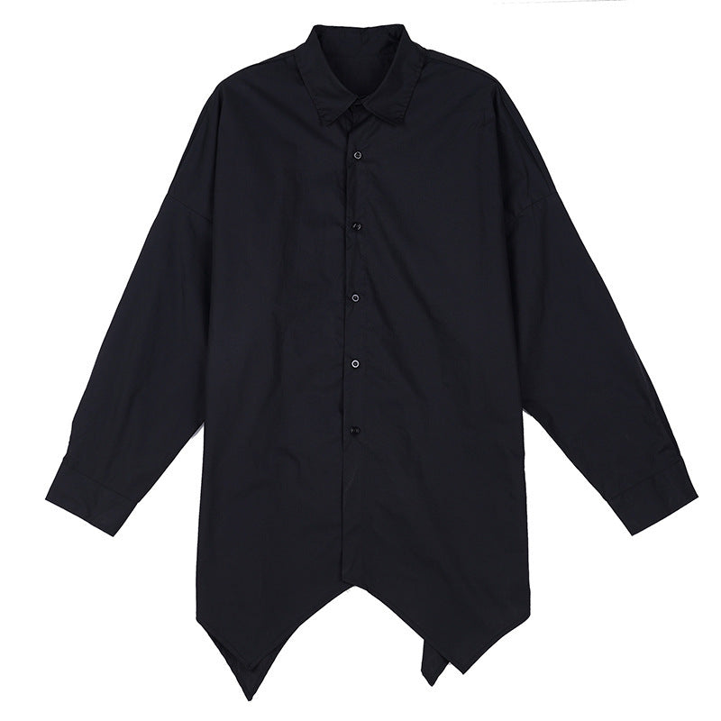 Men's Oversized Long Sleeve Shirt | Irregular Hem Cotton Blend