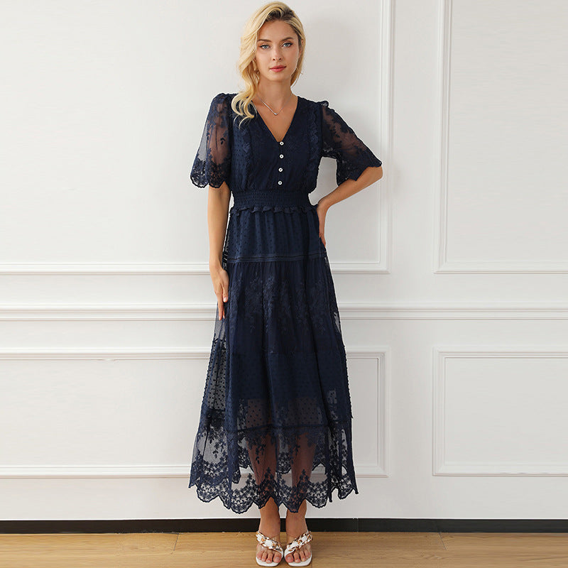 Lace V-neck Patchwork Dress Women
