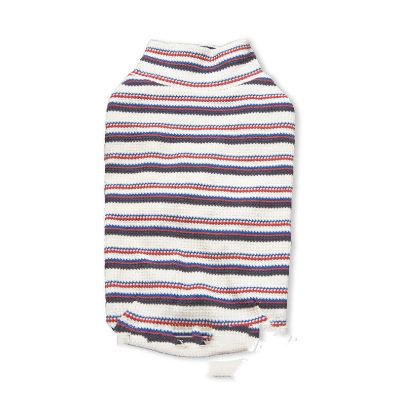 Autumn And Winter Pet Clothes Striped Waffle Home Long-sleeved Dogs And Cats Comfortable Home Inside
