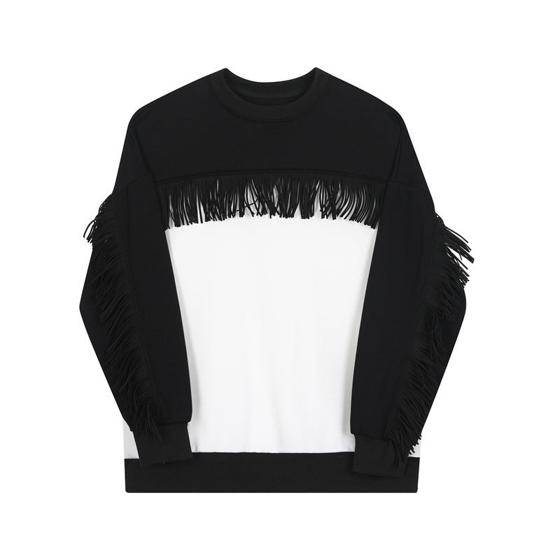 Black And White Contrast Round Neck Pullover