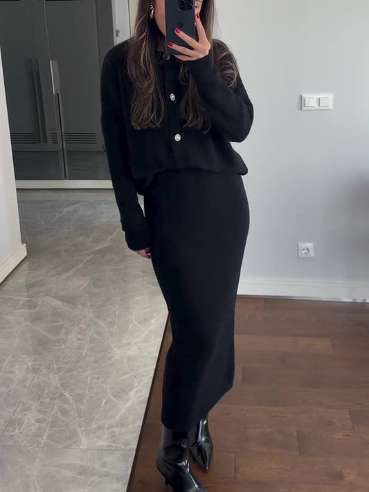 Women's 2-Piece Cardigan & Maxi Skirt Set – Elegant Co-ord Outfit