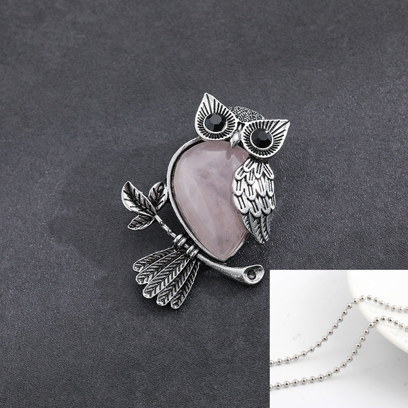Natural Stone Crystal Pendant Owl Pendant Alloy Accessories Necklace