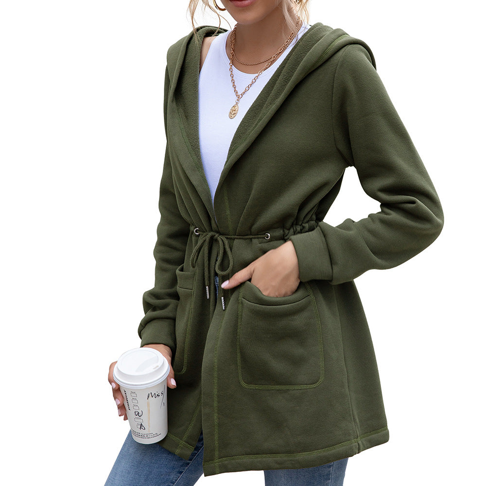 Mid-length hooded trench coat