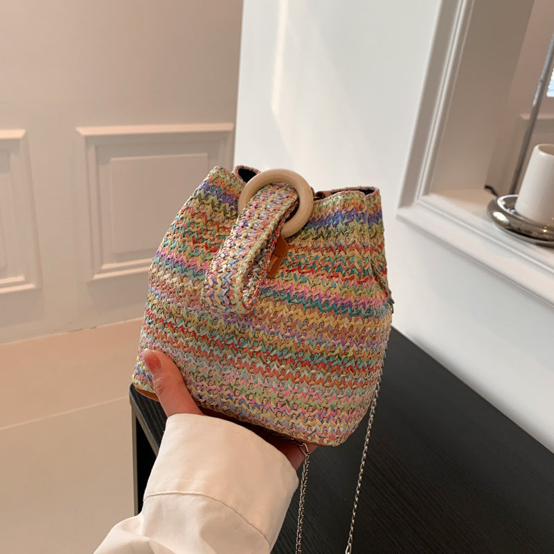 Spring Shoulder Fashion Simple Chain Bucket Bag