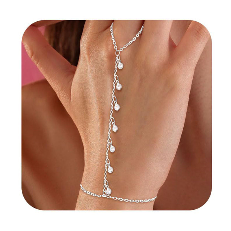 Stainless Steel 18K Gold-plated Chain Linked Finger Bracelet