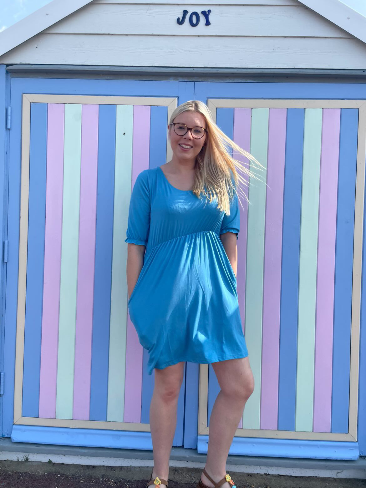 Petite Blue Dress with Pockets – Breastfeeding Friendly