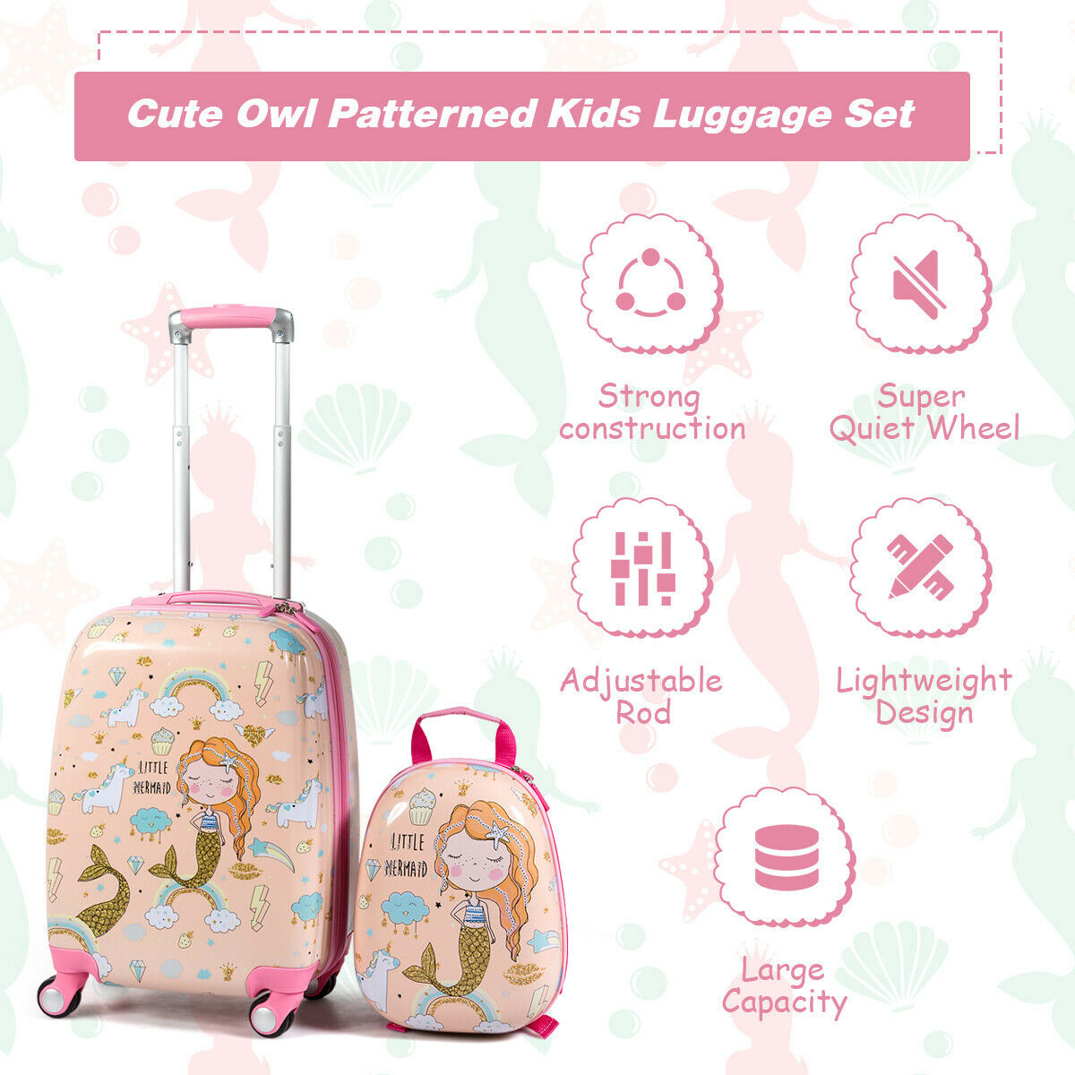 ABS Kids Backpack Luggage Set Children Suitcase Travel Schoo-Navy