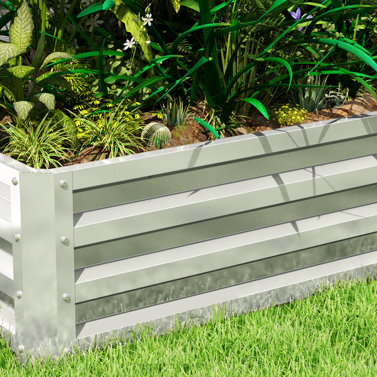 Outsunny Raised Garden Bed Elevated Planter Box for Flowers Silver