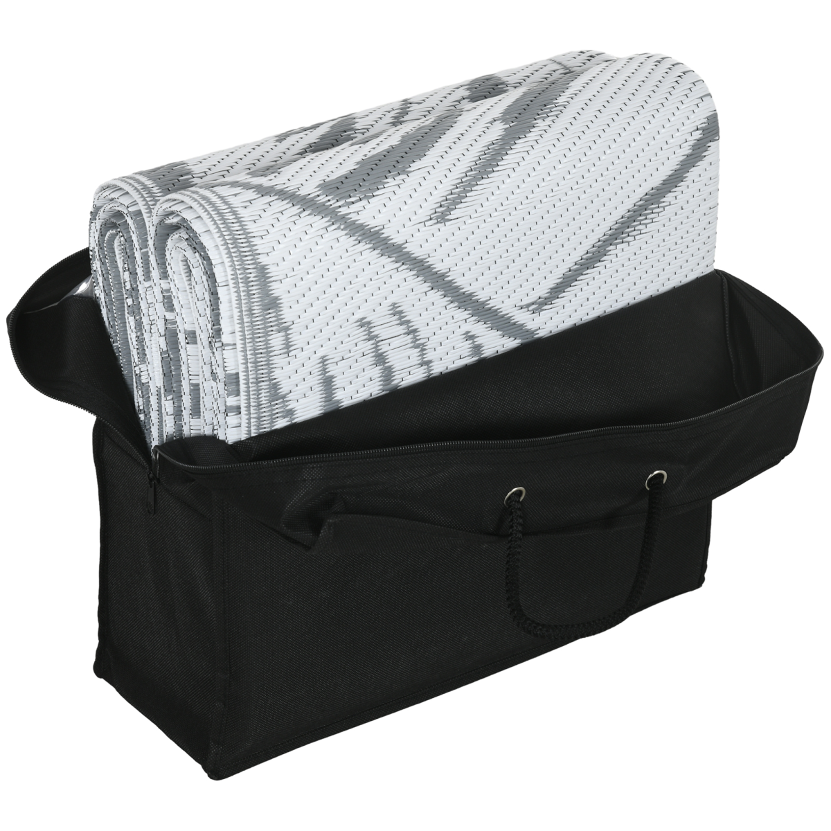 Outsunny Reversible Waterproof Outdoor Rug W/ Carry Bag, 182 x 274cm, Grey
