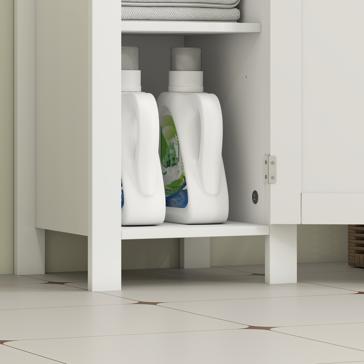 kleankin Narrow Bathroom Storage Cabinet with Open Shelf, White