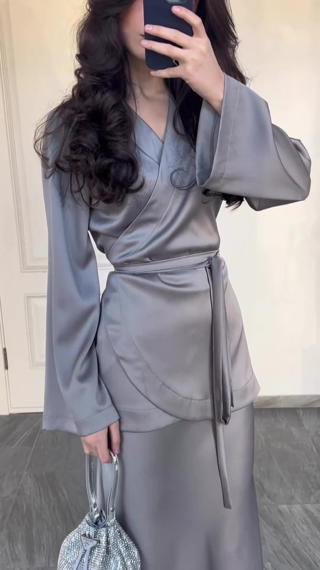 Fashion Satin Patchwork Long Dress Suit Women