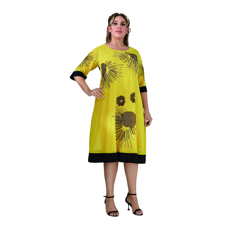 Lace Loose Patchwork Printed Swing Dress For Women