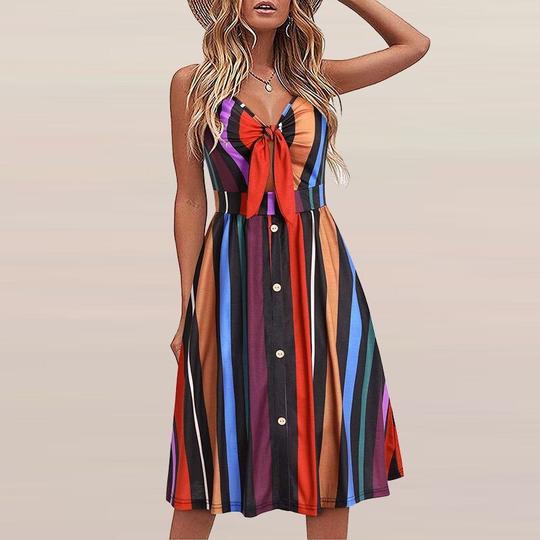 Summer New Sexy Print Suspender Backless Dress