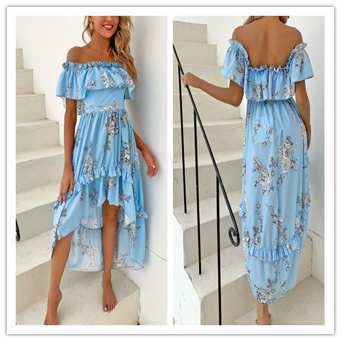 Off-shoulder Ruffled Summer Long Dress Loose Backless Women's Long Dress